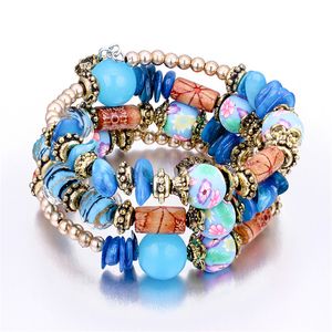 Bracelet coloré breloques bohème fleur bijoux filles mode perles ethniques bracelets pour femme Vintage multicouche Wrap perles brins cadeaux