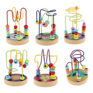 Dessin animé coloré en bois perle labyrinthe Roller Coaster activité Cube éducatif Abacus perles cercle jouets pour enfants tout-petits enfants LJ201113