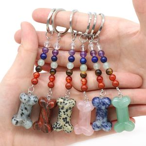 Colorido Tallado grabado Anillos de llave de hueso de 7 colores Cadenas Chains Chains Charms Keychains Curring Crystal Keyrings para mujeres