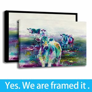 Pintura de vaca colorida Fondo de arte abstracto Decoración de pared Impresiones en HD Lienzo Arte enmarcado - Listo para colgar - Personalización de soporte