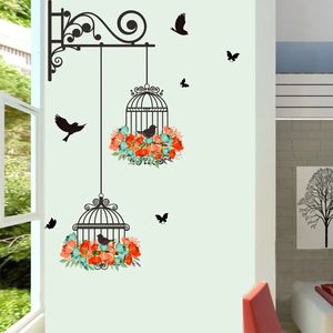 Colorful Flower Birdcage Flying Birds Sticker Creative Home Decor Living Room Decs Paper Paper chambre Nursery Fenêtre 240410