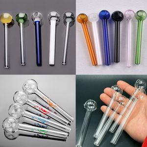 Tuyaux en verre colorés brûleur à mazout pour narguilé bang couleur aléatoire poignée de fumer tuyau incurvé mini tabac Dab Rig accessoires de fumer