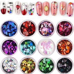 Colorful Glitter Nail Art Décorations 12 Couleurs / Set Peach Sequins en forme de coeur de pêche Nail art Stickers Stickers Manucure DIY Outils