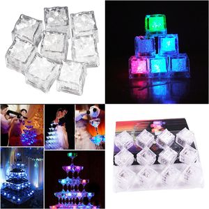 Iluminación brillante colorida Cubos de hielo Luz Decoración de copa de vino Bloque fluorescente LED Lámpara de inducción intermitente para bar Fiesta de bodas