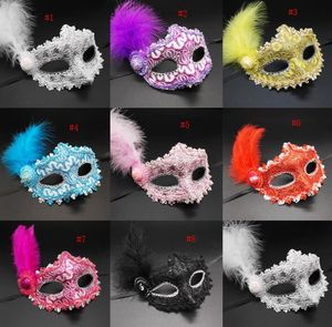 Máscaras de ojos de plumas de Halloween coloridas Mujeres Niñas Princesa Máscara de mascarada sexy Fiesta de cumpleaños de baile Accesorios de carnaval SN3268
