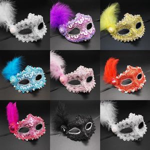 Máscaras de ojos de plumas de Halloween coloridas Mujeres Niñas Princesa Máscara de mascarada sexy Danza Fiesta de cumpleaños Accesorios de carnaval T9I001408