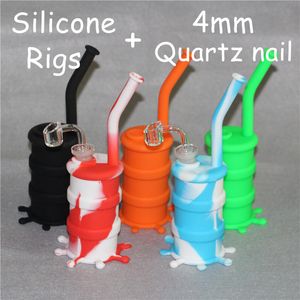 Coloridas Hoodahs Bongs de silicona con glass Downystem Tubos de agua de silicona Rig DAB RIGE 14 MM JUNTA Todo el grosor de 4 mm transparente 14mm Cuarzo masculino Banger Nails