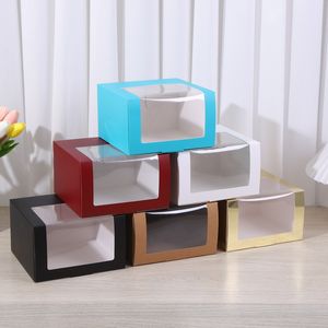 Caja de papel Kraft colorida de gran tamaño con ventana para embalaje de sombrero, caja de regalo para dulces, galletas, cajas negras y rojas LX6360