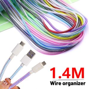 Laser coloré en spirale USB Câble de câble de câble Protecteur enveloppe de câble 140 cm pour iPhone Samsung MI Data Cable Sleeve Universal