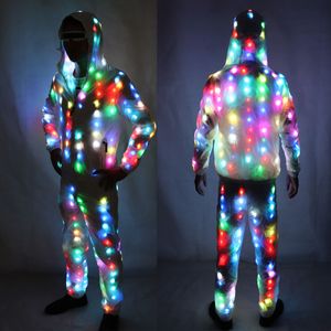 Costume lumineux coloré LUMINOUS Vêtements de costumes danse LED Culture éclairage Robot costumes Vêtements avec pantalon Couple Set Evéner