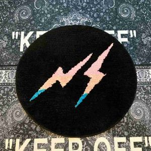 Coloré Lightning Rug Round Furry Tapis Anti-Slip Flooring Mats Lightning Bolt Symbole Acrylique Maison et Chambre Décor T230519