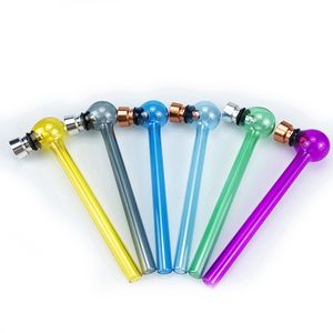 Tubos de colores Vidrio grueso Cuchara de metal portátil Filtro de pantalla de plata Hierba seca Tazón de tabaco Bong Tubo de mano Plataformas de aceite extraíbles Bola ardiente Fumar Cigarrillo