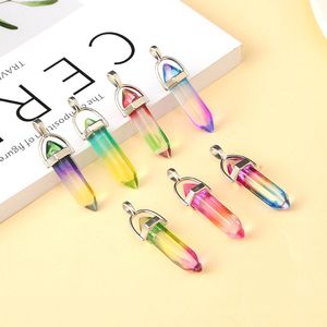 Breloques colorées en verre arc-en-ciel, pendentifs à prisme hexagonal pour la fabrication de bijoux, collier, boucles d'oreilles, cadeaux