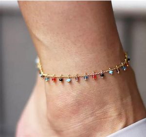 Perles de riz colorées Bracelet de pied Simple mode bracelets de cheville couleur mélangée gland pendentif or été cheville Boho bijoux