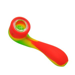 Tuyaux en silicone colorés camouflage couleur portable droite 4,6 pouces pipe à fumer en verre Cuillère à tabac Pyrex avec différentes couleurs