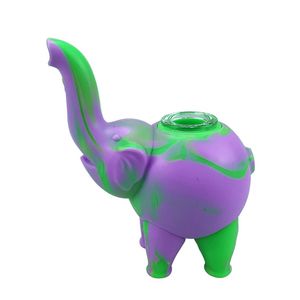 Coloré Silicone Petit Éléphant Style Pipes Portable Herbe Tabac Huile Rigs Verre Poreux Trou Filtre Bol Pipes À Main Fumer Porte-Cigarette Tube En Gros