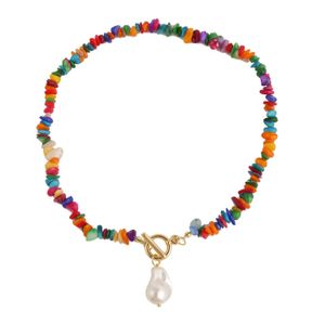 Collier de perles de pierre colorée collier de perles de tour de cou en cristal de pierre naturelle chaîne de clavicule bijoux de plage d'été