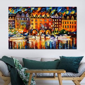 Château d'art de toile texturé coloré par la rivière peint à la main oeuvre abstraite paysage urbain de haute qualité