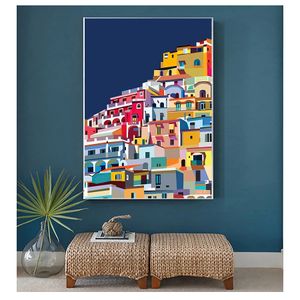 Colorido arte de arte de pared Pintura Arquitectura Arte Amalfi Costa Decoraci￳n Viajero Regalo Positano Italia Impresi￳n Amalfi Costa Woo