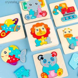 Puzzles en bois colorés animaux de bande dessinée apprentissage de l'éducation pour bébé mois jouets Tangram Jigzaw jouets cognitifs en bois