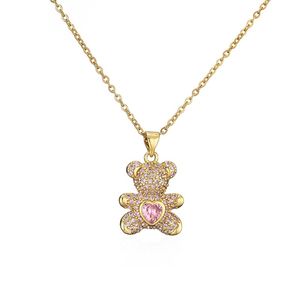 Zircon coloré pavé réglage amour ours pendentif chaîne en or collier mignon femme cadeau bijoux