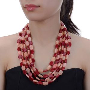 Collier ethnique tibétain en pierre de corail artificielle pour femmes, couleurs ethniques, couches de perles, bijoux faits à la main, style bohémien, ras de cou pour femmes