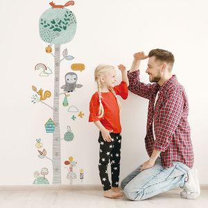 Pegatinas de pared de colores, decoración original, bosque, árbol, búho, pegatina de altura para niños, murales para paredes de bebé, regalos de guardería M3590