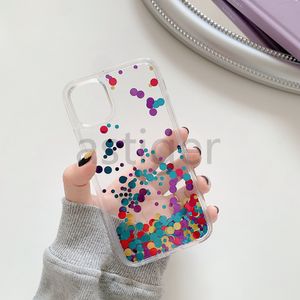 Coques de téléphone en TPU liquide liquide circulaire coloré pour iPhone 11 12 mini Pro Max XR XS X 8 7 Quicksand Star Floating Glitter Sparkle Powder Cover Skin case