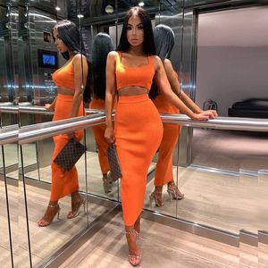 Colysmo Womens Sexy Two Piece Sets Summer 2 Mujeres Crop Top y falda Party Club Outfits Ropa naranja 210527