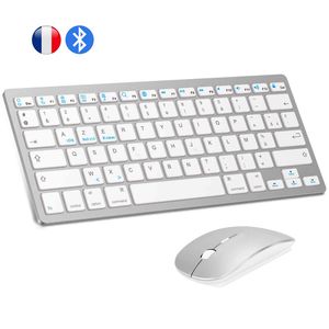 Combos French AZERTY Bluetooth Keyboard Mouse Combo Wireless Bluetooth Mice Ultra Slim Mute for Mac iPad iPhone iOS Android Windows