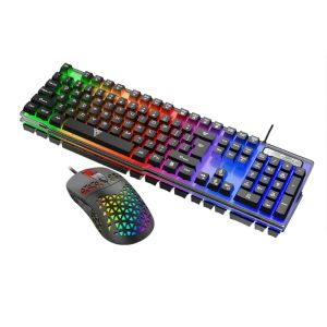 Combos mécanique 104 touches clavier 7 boutons jeu de souris clavier USB (ensemble de souris de clavier câblé noir) 3200dpi ergonomique