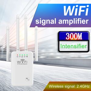 Combos Wifi Signal Amplificador de 2.4 GHz Repetidor inalámbrico de Internet 300Mbps Fácil configuración 4 Antena de largo alcance para el hogar con puerto Ethernet