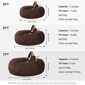 Chaises de couverture de canapés Lazy Comfort sans remplissage de chaises de velours sac de poule Pouf Pouf Puff Soapa pour le salon tatami