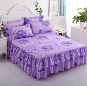 Falda de cama cómoda Dormitorio hermoso Suministros textiles Sábanas de cama Sábanas de colcha amigables con la piel con funda de almohada F0376 210420