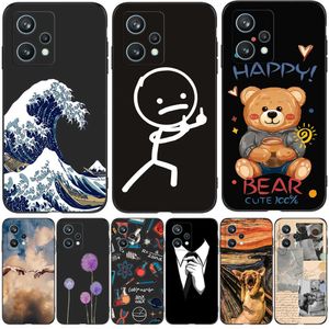 Pour Realme 9 Pro Plus Case Phone Back Cover 5G 4G Black Tpu Dog Cat Flower Pattern