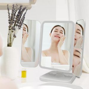 Espejos compactos Espejo de maquillaje de escritorio Tiempo de espera prolongado Elegante Amplia aplicación Espejo LED micro USB triple Compacto Compacto