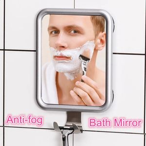 Miroirs compacts Miroir de bain sans buée carré anti-buée suspendu douche miroirs de rasage ventouse sous vide support mural avec crochet de rasoir pour salle de bain 231116