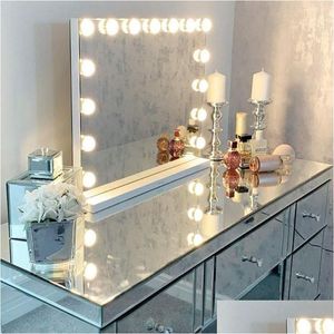 Espejos compactos Espejo de maquillaje de vanidad grande con luces Hollywood iluminado 15 piezas LED regulable BBS para vestidor Mesa Drop del Dhsep