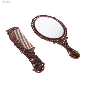 Miroirs compacts Miroir Makeup Mand Peigne Vêtements de cheveux rétro Mirror Douche Métrassement Brosse à main libre Poignée en métal Rétro Handheld Femme Pocket compact D240510