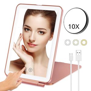 Miroirs compacts Miroir de maquillage de voyage pliable portable avec lumière LED Infinity Chambre Tocador Miroirs de vanité Outils de maquillage mignons Accessoires 231113