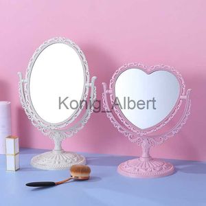 Compact Mirrors Princess Cosmetic Mirror Bedroom Heart-Shaped Dressing Mirror European-Style Retro Double-Sided Makeup Mirror Lovely Girl Oval x0803