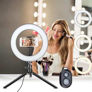 Miroirs compacts Retardateur LED Anneau lumineux Support en direct avec télécommande sans batterie Trépied vidéo pour Smartphone Maquillage#0603Compact