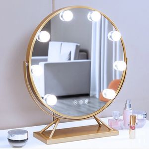 Miroirs compacts Miroir de maquillage de courtoisie avec lumières Éclairage 3 couleurs Miroir de maquillage rond éclairé avec LED pour dressing chambre table 231018