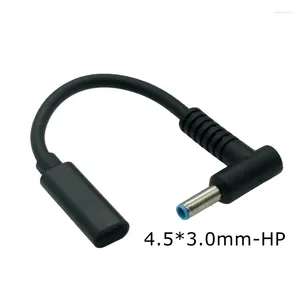 Câbles d'ordinateur 15CM USB Type C PD Câble de charge Cordon 19,5 V 4,5 3,0 mm Pointe bleue Convertisseur de prise femelle Adaptateur d'alimentation CC Chargeur pour ordinateur portable HP