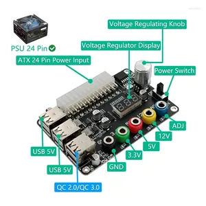 Câbles d'ordinateur 24 broches ATX Alimentation Breakout Board Module Adaptateur Connecteur Bouton de tension réglable 6 ports USB 2.0 Prend en charge QC2.0 QC3.0