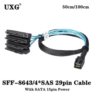 Câbles d'ordinateur SAS SATA SFF-8643 à 4 SFF-8482, connecteur interne Mini HD 29 broches avec Port d'alimentation 15 broches, câble 12 GB/S