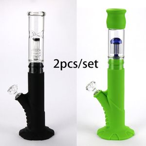 Assemblage concessionnel de pipe à fumer en silicone fusil bangs en silicone conduites d'eau double bol de filtre en verre huile de silicone dab rig pour fumer