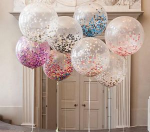 Ballons remplis de confettis Hélium Qualité Fête Mariage Saint Valentin Anniversaire Décoration ballon rond transparent Poule Décor 36 '' / 18 '' / 12 '' jouet