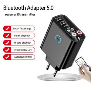 Connecteurs Adaptateur Bluetooth 5.0 Émetteur récepteur Bluetooth 2 en 1 3,5 mm vers audio auxiliaire sans fil Lecture de disque U/carte TF Sortie Aux+rac