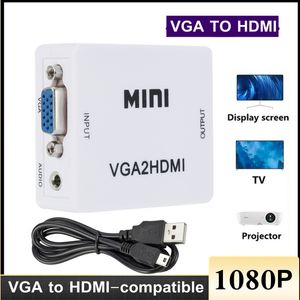 Conectores Mini VGA a HDMI, convertidor compatible con VGA2HDMI, adaptador de Audio para caja de vídeo 1080P para Notebook, PC, HDTV, proyector, TV portátil